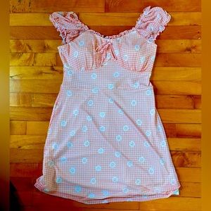 No Boundaries Juniors Pink Plaid Padded Dress with Scrunched Sleeves